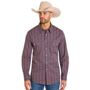 Men's Burgundy Boot Stitch Print Shirt