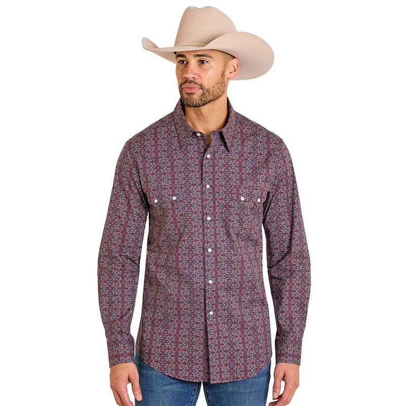 Men's Burgundy Boot Stitch Print Shirt
