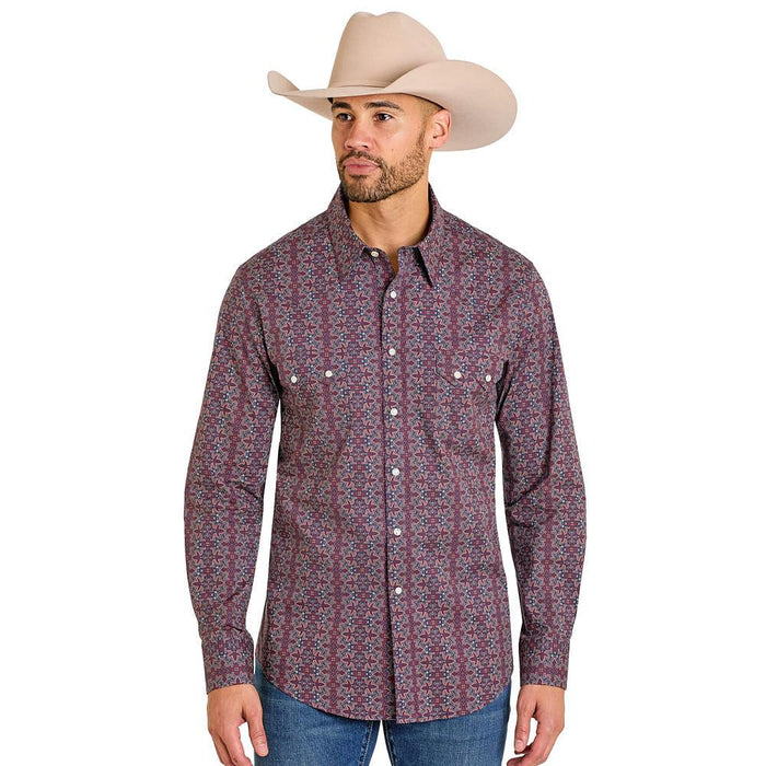 Men's Burgundy Boot Stitch Print Shirt