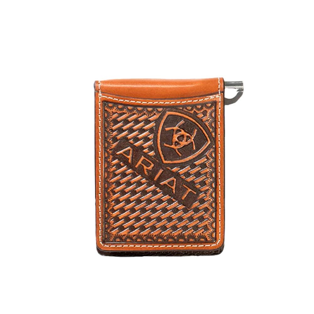 ARIAT Men's Ostrich Embossed Bifold Wallet - Genuine Leather, Slim Brown Design - View #6