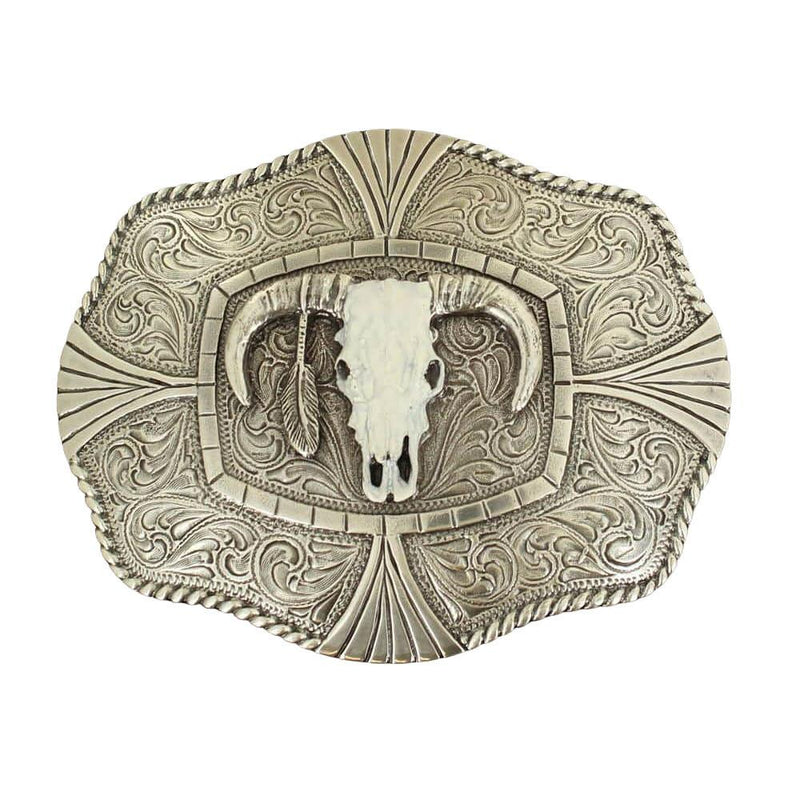 Silver with White Skull Rectangle Belt Buckle