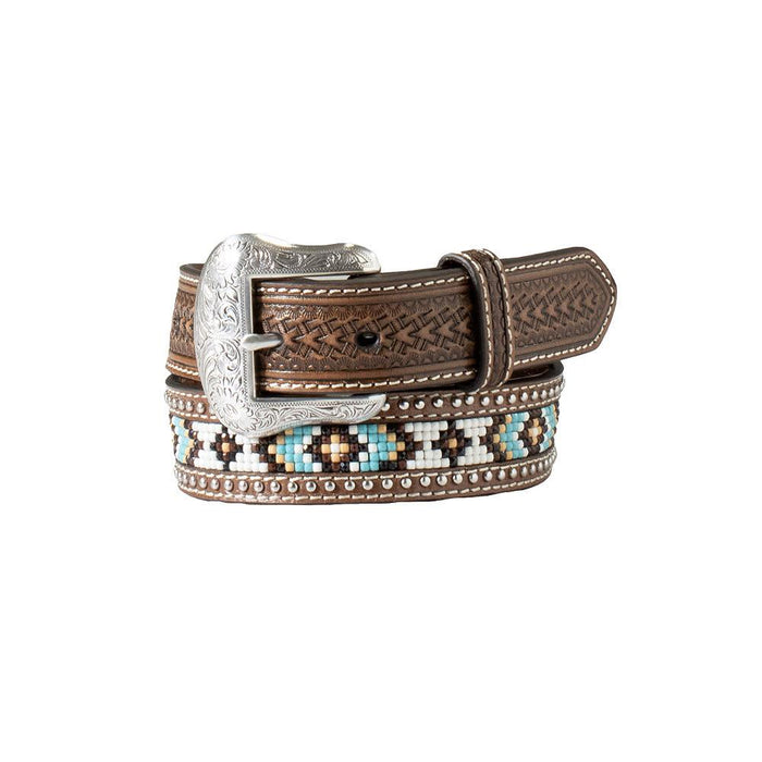 Boy's Basketweave Beaded Inlay Brown Belt