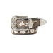 Girl's Coffee Leather White & Pink Embroidered Flowers Bling Belt