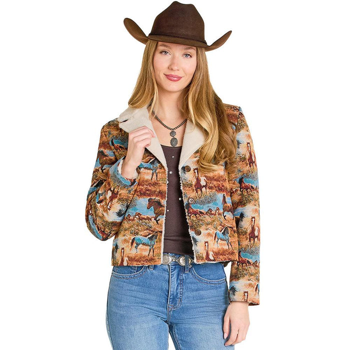 Women's Moss Green Horse Jacquard Jacket