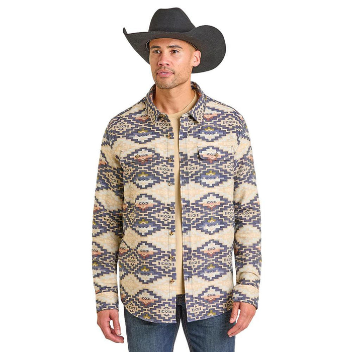 Men's Khaki Western Jacquard Shacket
