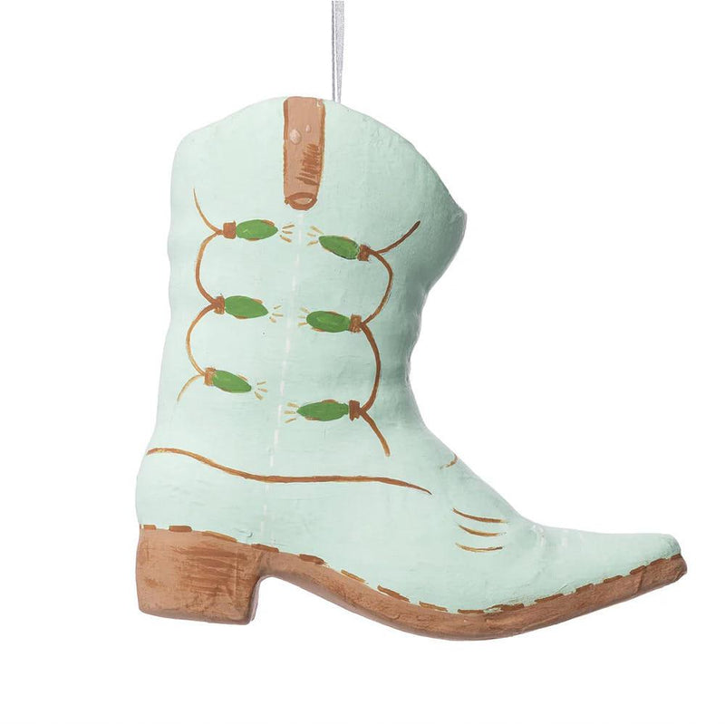 Paper Mache Green Cowgirl Boot Ornament
