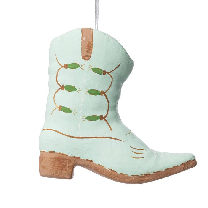 Paper Mache Green Cowgirl Boot Ornament