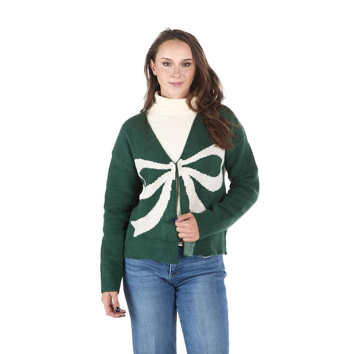 Women's Green Bow Cardigan
