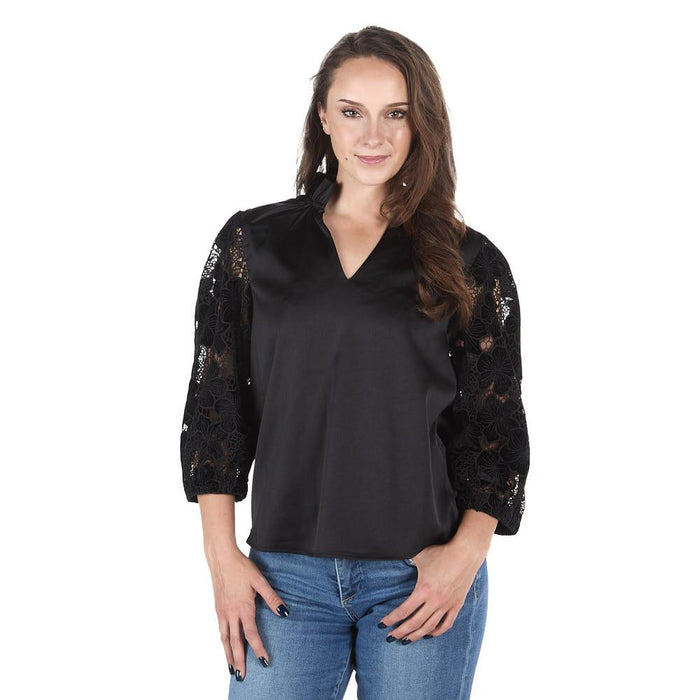 Women's Black Eyelet Puff Sleeve Top