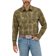 Men's Green Retro Long Sleeve Sawtooth Snap Pocket Western Shirt