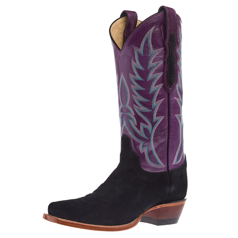 Justin Boot Company Women's Black Suede Vamp 13in Amethyst Cowhide Top