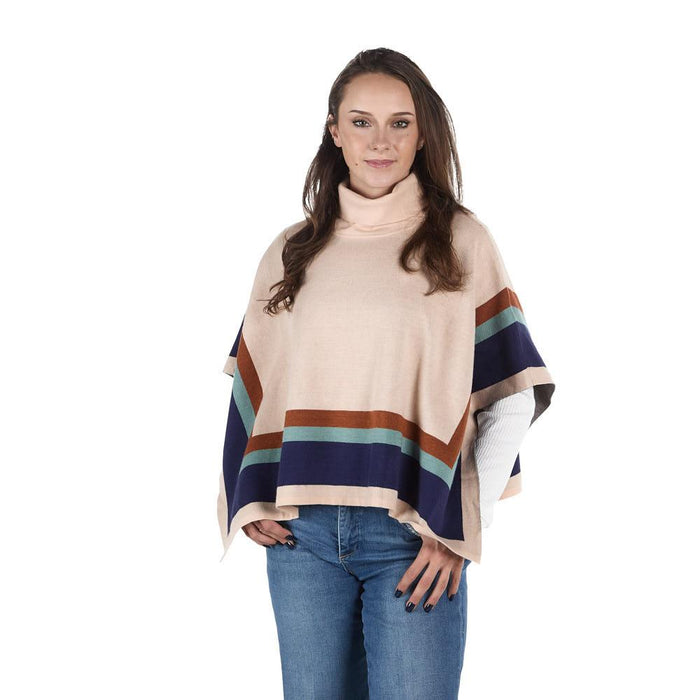 Women's Beige Stripe Poncho Top