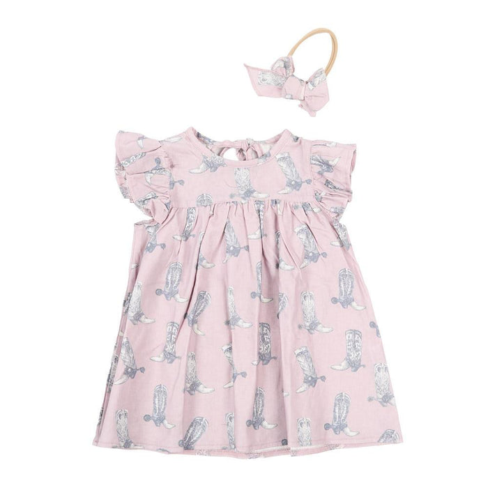 Infant Girl's Dusty Rose Boot Print Dress with Bow