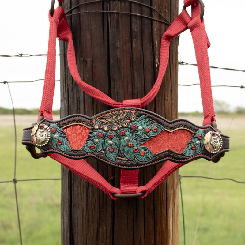 Red Turquoise Dream Catcher Crystal Bronc Noseband Nylon Halter