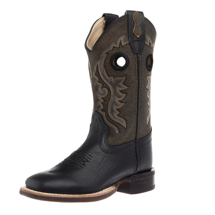 Youth Black and Vintage Charcoal Square Toe Boot