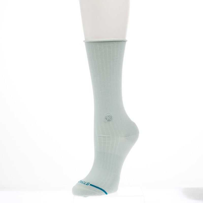 Women' Rolled Pale Blue Solid Crew Socks