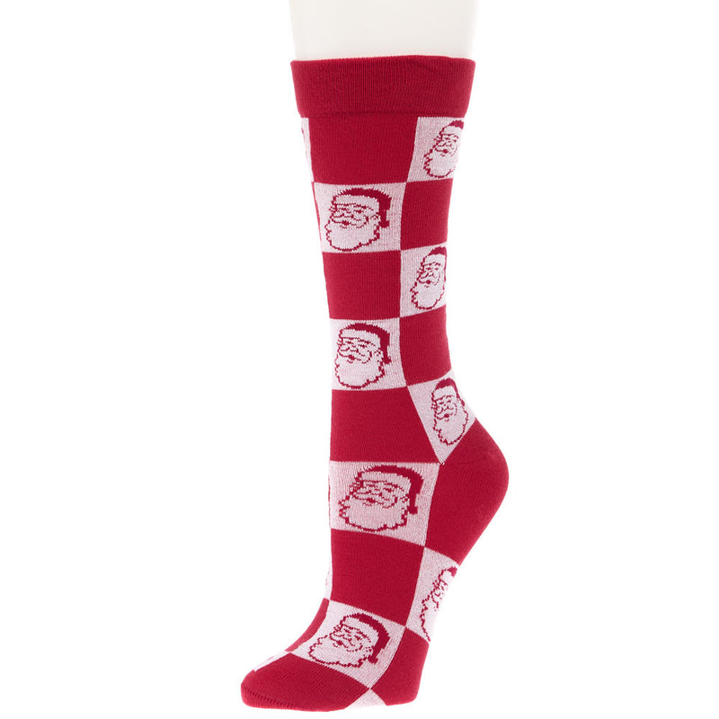 Red Santa Check Holiday Crew Socks