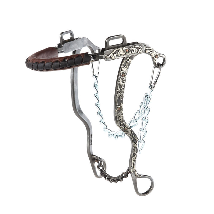 Engraved Silver Floral Long Shank Hackamore