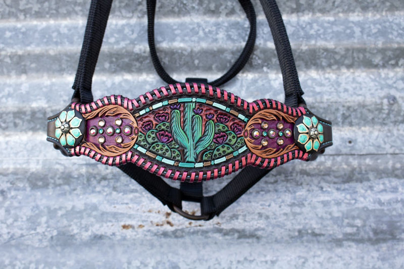Whipstitch Prickly Pear Cactus Crystal Bronc Noseband Nylon Halter