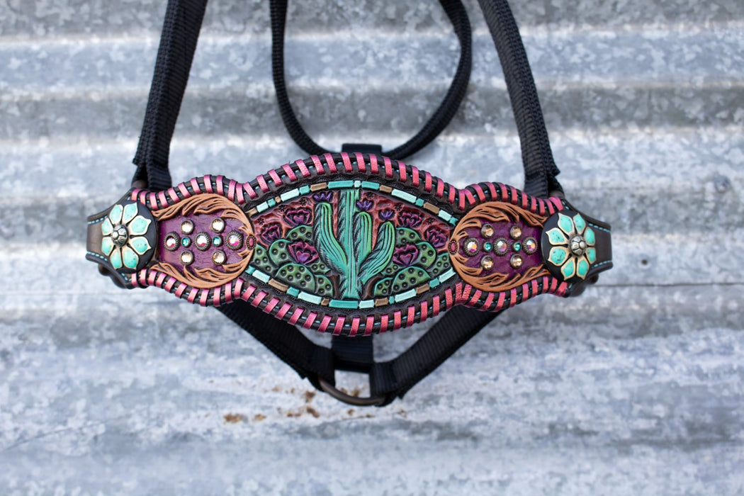 Whipstitch Prickly Pear Cactus Crystal Bronc Noseband Nylon Halter