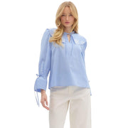 Women's Blue Stripe Embroidered Collar Top