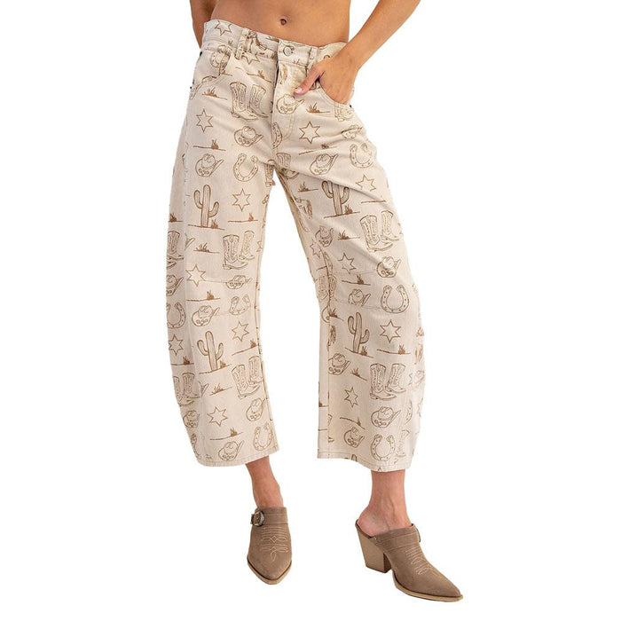 Women's Almond Latte Western Print Pants