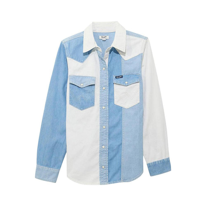 Women's Denim Color Block Snap Shirt