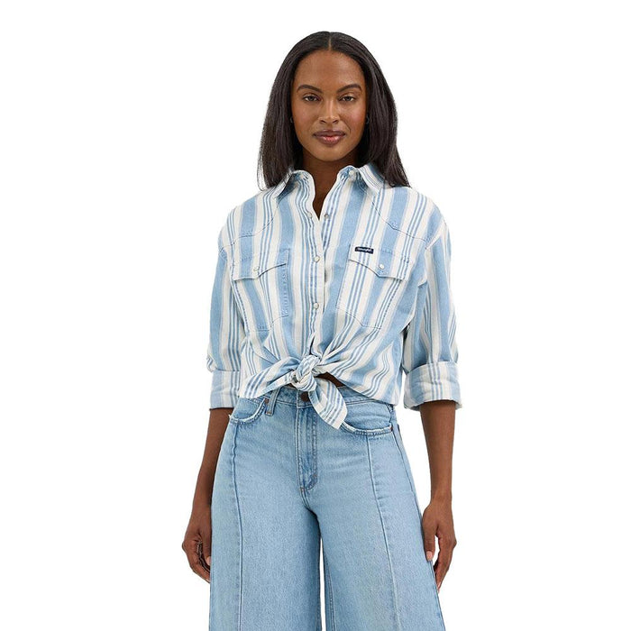 Women's Blue Stripe Boyfriend Shirt