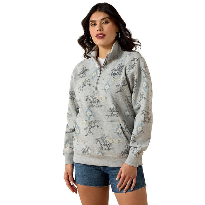 Women's Grey Rodeo Print 1/2 Zip Sweatshirt