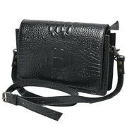 Black Croc Embossed Leather Crossbody