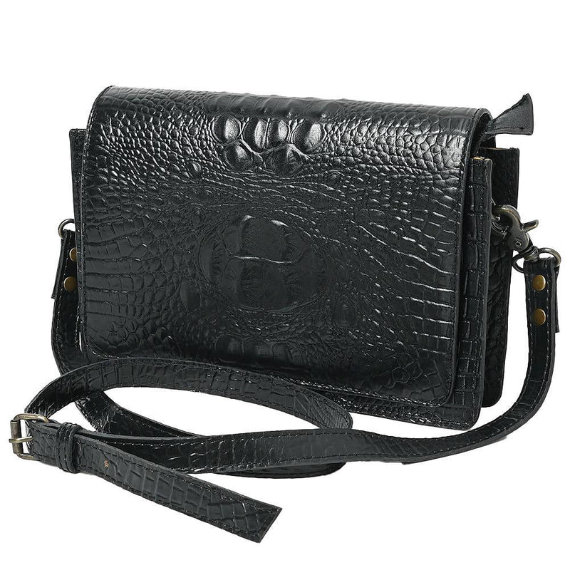 Black Croc Embossed Leather Crossbody