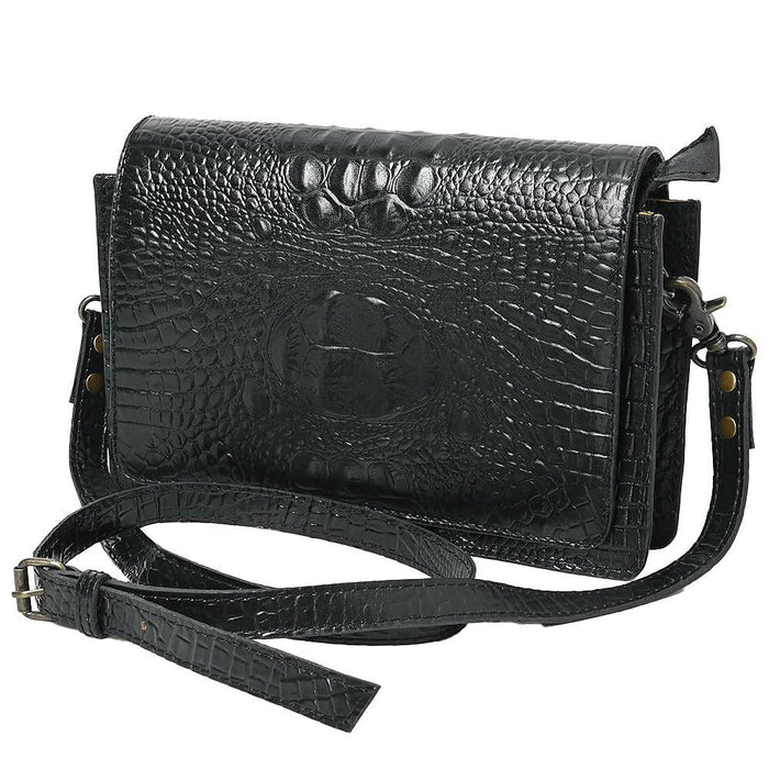 Black Croc Embossed Leather Crossbody
