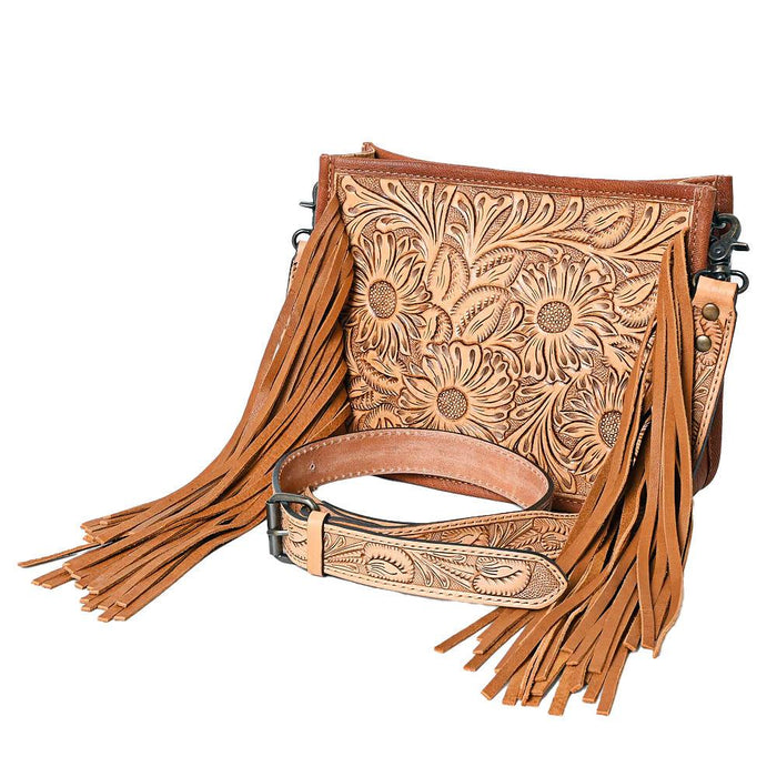 Tan Tooled Leather Crossbody