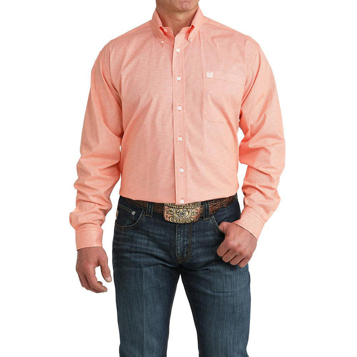 Men's White Orange Geo Print Shirt