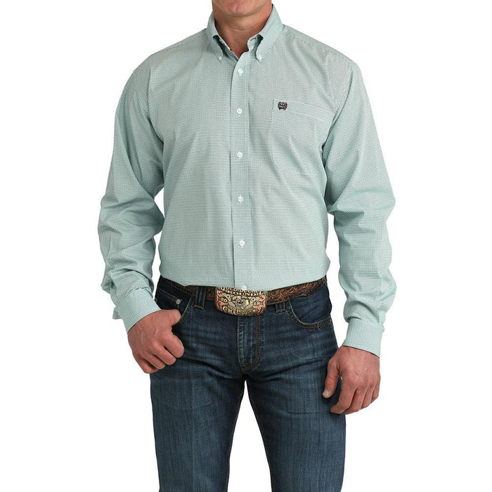 Men's Blue Small Print Long Sleeve Shirt