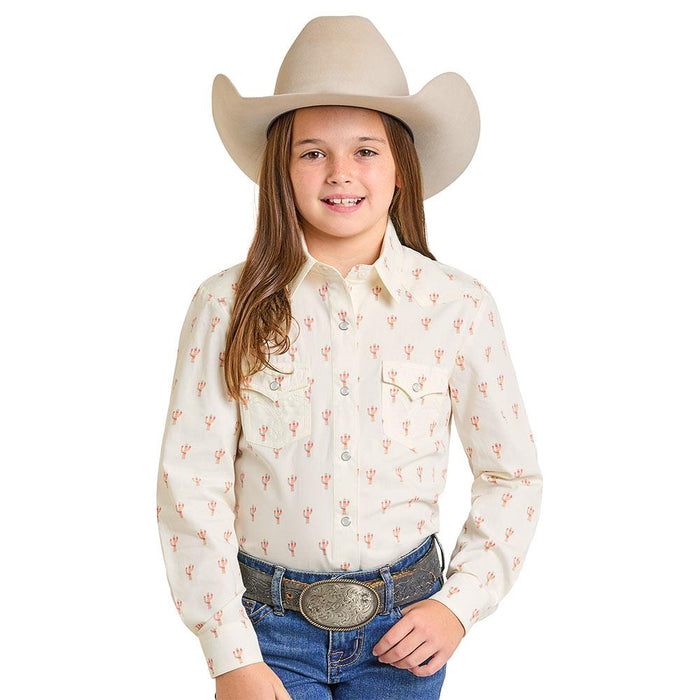 Girl's Ecru Cactus Print Shirt