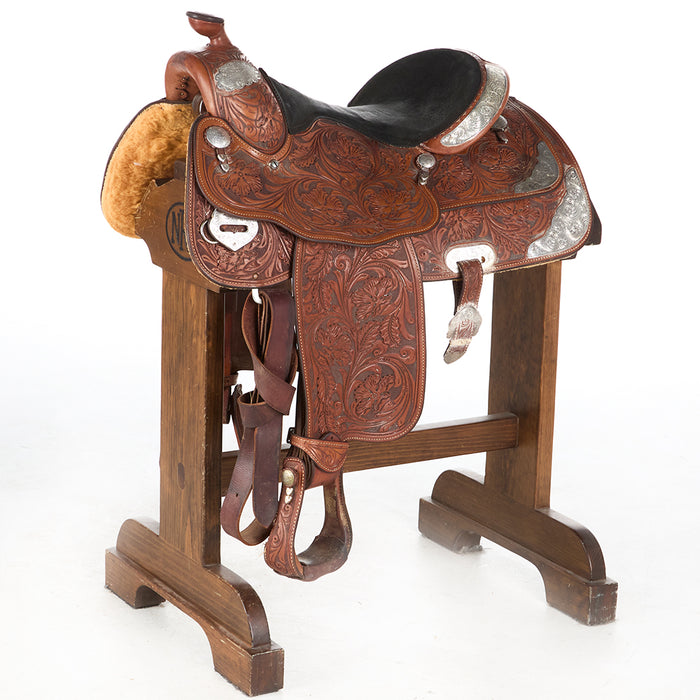 Used 16in Floral Pleasure Show Saddle with Silver