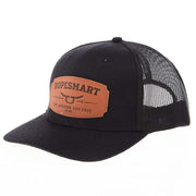 Ropesmart Black Solo Steer Oval Leather Patch Cap