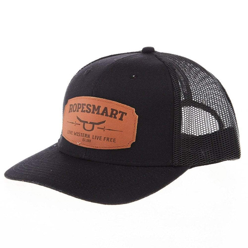Ropesmart Black Solo Steer Oval Leather Patch Cap
