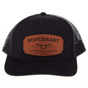 Ropesmart Black Solo Steer Oval Leather Patch Cap
