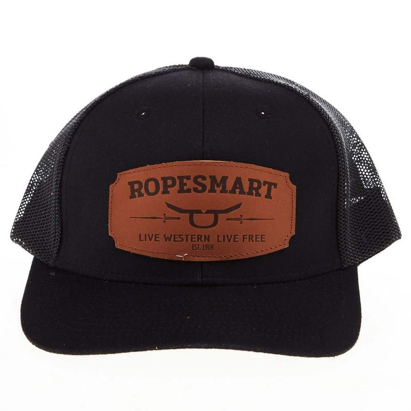 Ropesmart Black Solo Steer Oval Leather Patch Cap