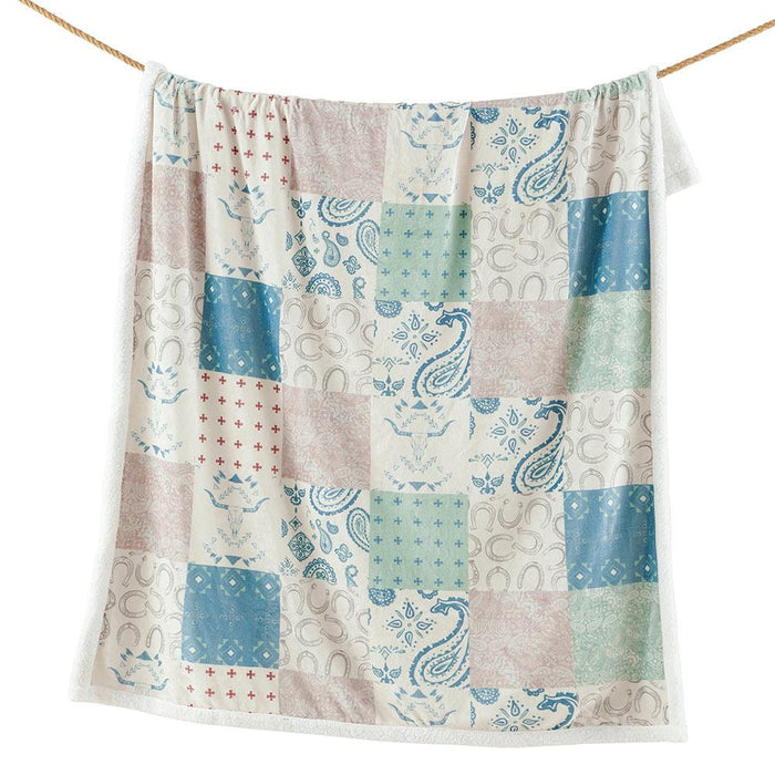Patchwork Paisley Campfire Sherpa Throw Blanket