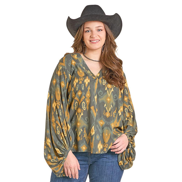 Women's Olive Balloon Sleeve Top