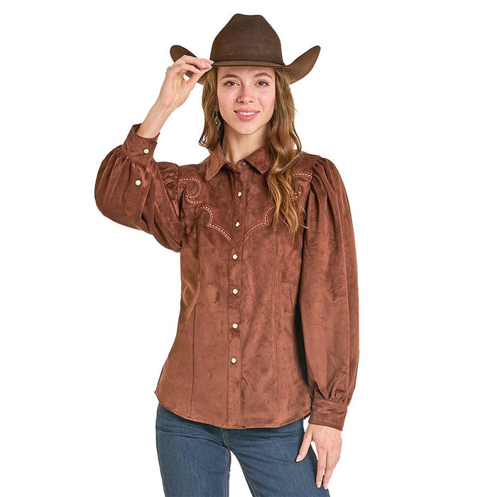 Women's Chocolate Embroidered Top