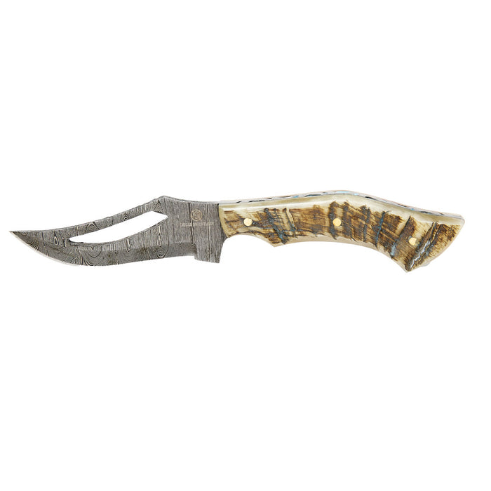 Circle SH Cutlery Damascus Antler Skinner Knife with Sheath