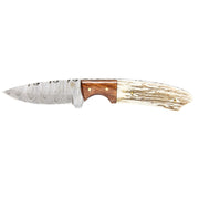 Circle SH Cutlery Damascus Wood & Bone Drop Point Knife with Sheath
