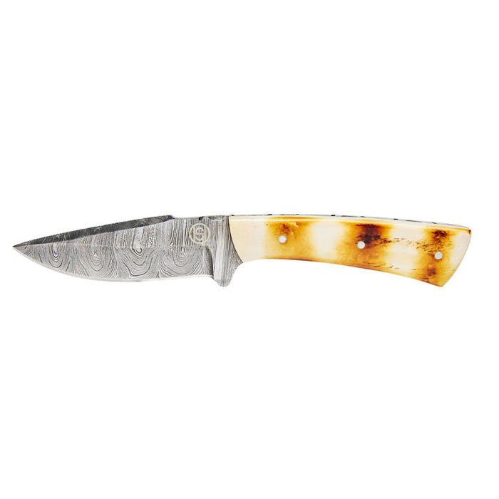 Circle SH Cutlery White & Yellow Damascus Skinner Knife with Sheath