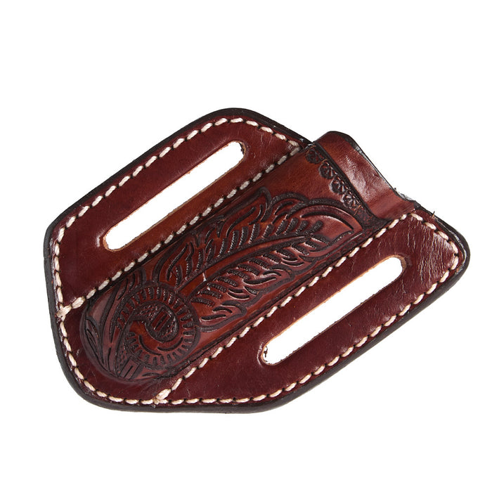 Circle SH Cutlery Trapper Knife Sheath Brown Feather Stamp