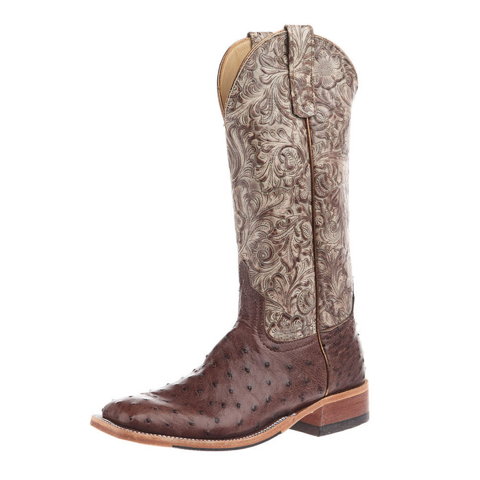 Women's Kango Tobacco Full Quill Ostrich Vamp 13In Tio Toolio Tooled Top Boot