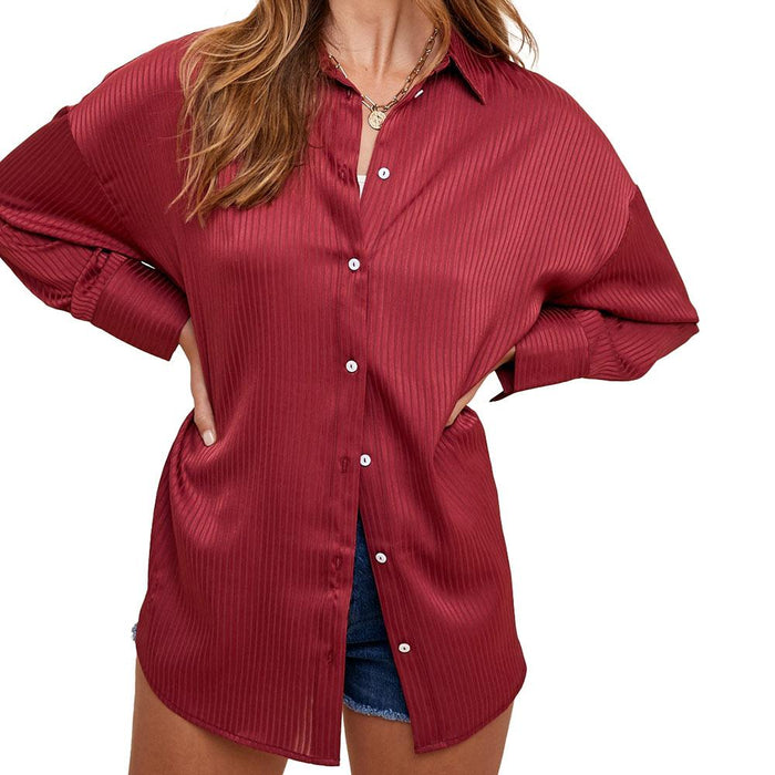 Women's Mineral Red Striped Textured Top